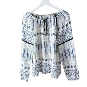 Melissa Nepton White and Blue Blouse Sz M